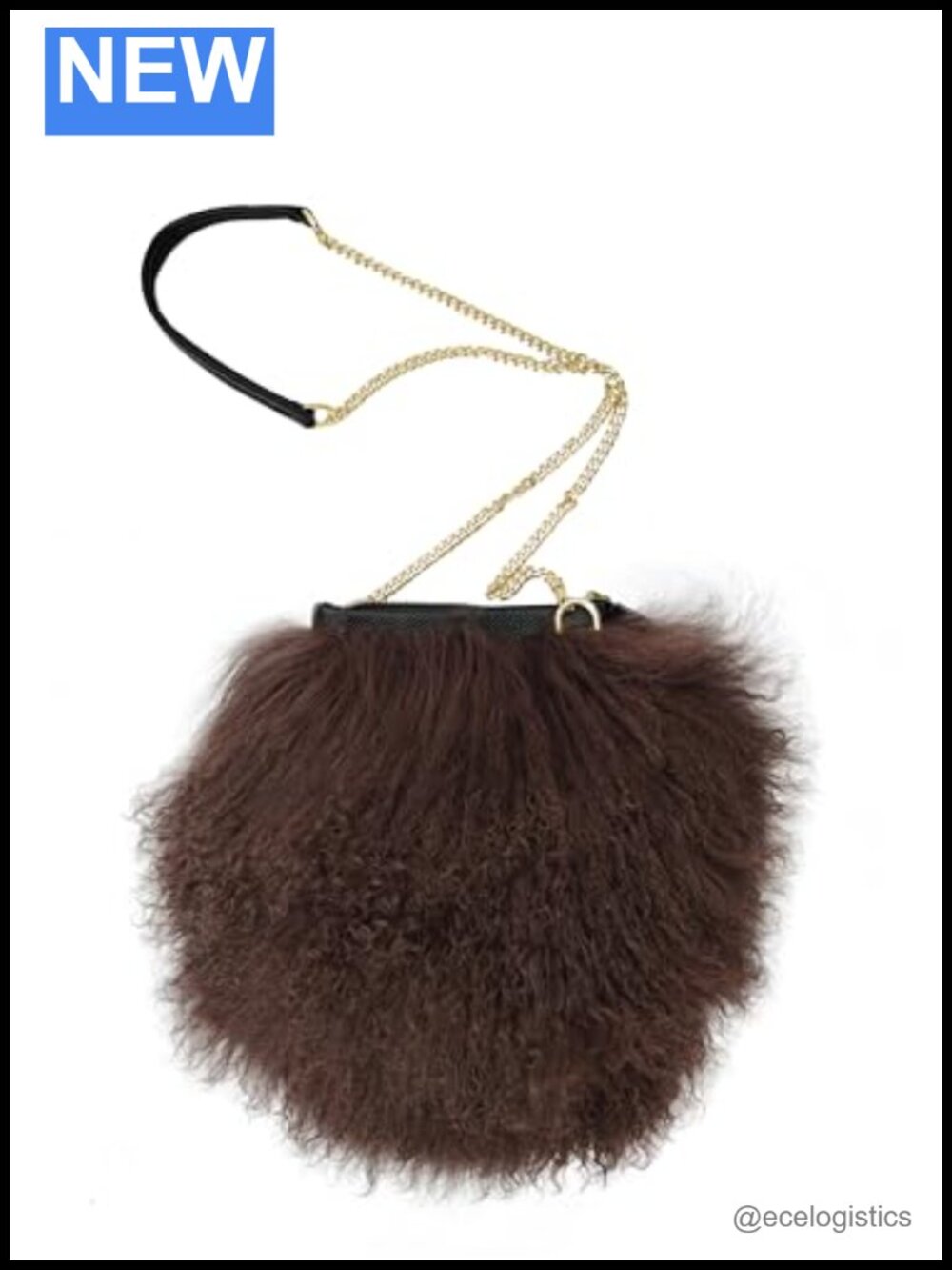 Genuine Mongolian Fur Crossbody Bag Adjustable Leather Strap Hobo